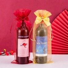 10/20 pièces/set Sacs à vin en organza blancs, sacs cadeaux pour vin en maille transparente, sacs de voyage pour bouteille de vin avec cordon de serrage, housses de transport étanches pour bouteilles (convient pour divers événements, mariages, Saint-Valentin, festivals, etc.), Taille unique 10 pièces/set