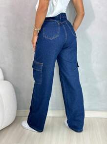 Women's Dark Wash Denim Cargo Pants - Rửa tối - Xem 5