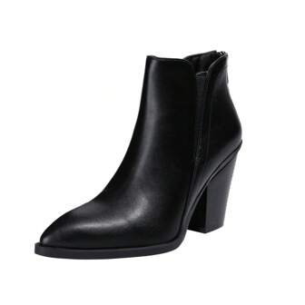 Women's New Pointed Toe Thick High Heel Short Boots With Zipper, Comfortable Daily Office Ankle Booties, Autumn/Winter