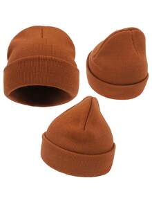 1 chiếc mũ len trẻ em có vành, phù hợp cho trẻ từ 1-7 tuổi, mùa đông - mũ dệt kim viền cuộn - Xem 2