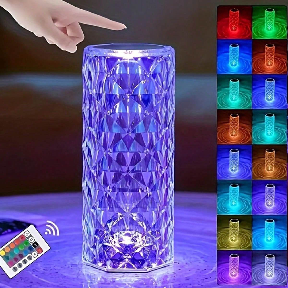 Pieza Lámpara de cristal con rosa alimentada por USB, lámpara romántica de rosa de cristal, lámpara táctil LED romántica de rosa, luz nocturna d