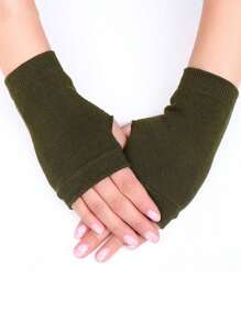 1pair Winter Autumn Women Men Warm Fingerless Knitted Gloves Solid Color Stretch Mittens Exposed Finger Short Gloves - Fingerless Gloves - View 5