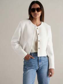 Áo blazer công sở thanh lịch - Kiểu dáng tối giản, chất liệu vải có họa tiết, phù hợp cho công sở và mặc hàng ngày. - trắng - Xem 5