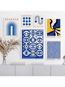 1PC Mid Century Modern Blue Bauhaus Canvas Paintings Abstract Geometry Wall Art Posters And Prints For Living Room Home Decor No Frame
