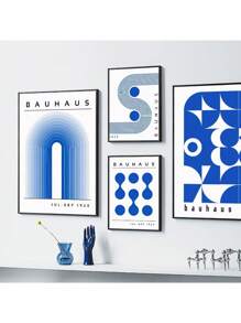 1PC Mid Century Modern Blue Bauhaus Canvas Paintings Abstract Geometry Wall Art Posters And Prints For Living Room Home Decor No Frame