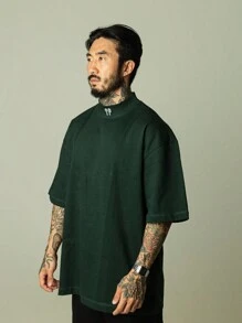 Dark Green TP Oversized Turtleneck T-Shirt - Dark Green - View 3