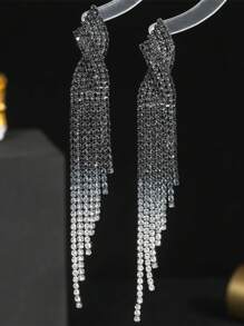 1pair Bling Crystal Long Tassel Drop Earrings For Women, Everyday Wear