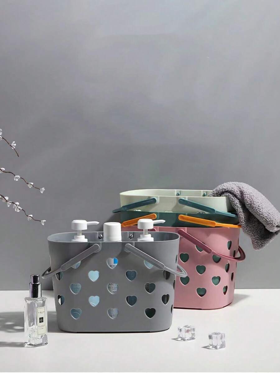 Plastic Handheld HeartShaped Hollow Bathing Basket Bathroom Wash