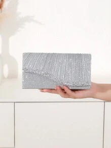 1pc Mini Glitter Shiny Chain Folding Wrinkle Square Bag, For Wedding Party Evening, Tready Party Bags,Perfect For Party, Wedding, Prom, Dinner/Banquet, Perfectly Matching With Prom Dresses For Women, Prom Accessories,Sequin Dress Women,Sparkly Dress,Elegant Dresses For Women, Elegant Prom Bag, Perfectly Matching With Bridal Party ,Wedding