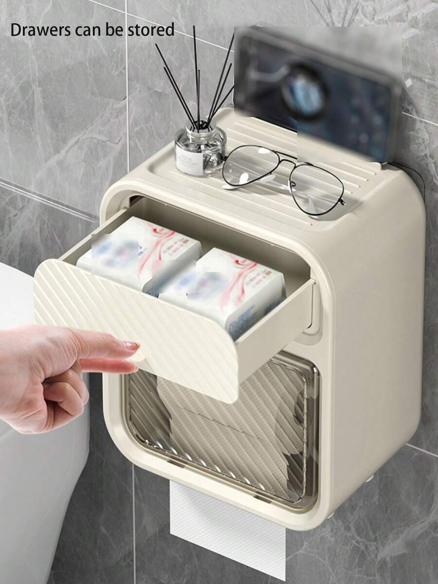 1pc Bathroom WallMounted Paper Towel Holder, Waterproof Toilet Paper Roll Storage Box