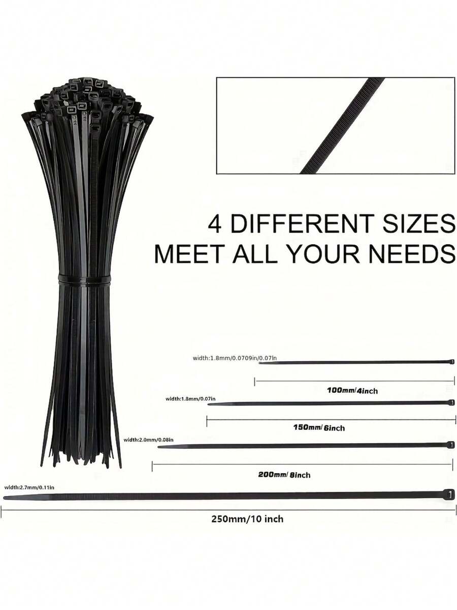 CNZOYE Heavy Duty Black Nylon Cable Ties SelfLocking, High Strength