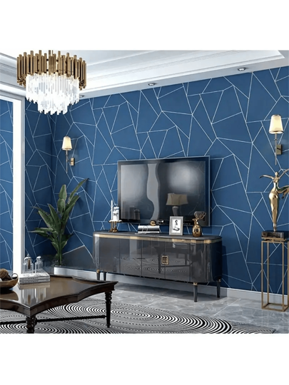 1pc Blauw Geometric Contact Paper, Self Adhesive Removable PVC Wallpaper 3D Effect, Peel Stick Kitchen Bedroom Living Room Countertop Furniture Renovation, Home Refurbishment, 17.71 Inch 393.7 Inch, Renovation Stickers Wand Panels, Wallpapers, ation Items Refresh Your Home, Festival Birthday Graduation
