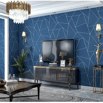 1 件蓝色几何接触纸，具有 3D 效果的自粘式可移除 PVC 墙纸，适用于厨房卧室客厅台面家具翻新、家居装饰和家具翻新的即撕即贴墙纸，17.71 英寸 x 393.7 英寸，翻新贴纸可剥离墙板、墙纸、壁纸、春季装饰品让您的家焕然一新，节日装饰贴纸礼物生日毕业