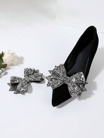 1 paire de nouveaux clips décoratifs pour chaussures avec nœud papillon en strass à la mode, accessoires amovibles pour femmes pour talons hauts et sandales