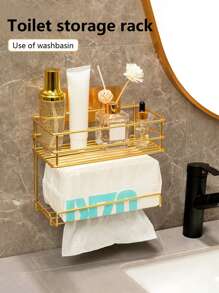 Hộp đựng khăn giấy treo tường phòng tắm sang trọng, giá treo khăn giấy, dụng cụ trang điểm, không cần khoan lỗ, trang trí phòng tắm, trang trí mùa thu - Vàng - Xem 7