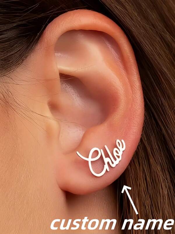 1pc Silver Women's Elegant Custom Name Stud Earrings - Personalized Stainless Steel Lettering For Everyday And Party Wear,Black,Silver,Gold,Stylish,Colorful,Vintage,Simple,Unisex,Casual,Cuties,Custom,Personalized,Unique,Ideal Gifts For Him,Ideal Gifts For Her,Her,Boyfriend,Girlfriend,Dad,Mom,Family,Friends,For Anniversaries,For Birthdays,For Graduation,For Prom,For Party,Customized Fashion Earrings