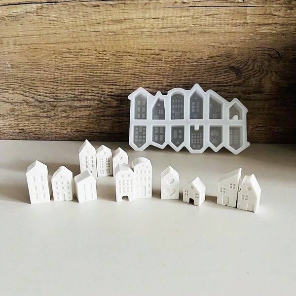 12-Cavity 3D Nordic Style Mini House Silicone Mold For Candles, Soap, Clay And Concrete Crafts