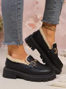 New Arrival Women Round Toe Thick Sole Slip-On Loafers, Warm Lining, Fashion Casual Comfortable Soft Bottom Retro College Style Ladies Flats