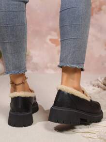 New Arrival Women Round Toe Thick Sole Slip-On Loafers, Warm Lining, Fashion Casual Comfortable Soft Bottom Retro College Style Ladies Flats