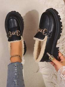 New Arrival Women Round Toe Thick Sole Slip-On Loafers, Warm Lining, Fashion Casual Comfortable Soft Bottom Retro College Style Ladies Flats