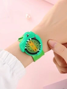 Đồng hồ đeo tay trẻ em họa tiết khủng long bạo chúa sáng tạo mới, đồng hồ thời trang hoạt hình 3D - màu xanh lá - Xem 3