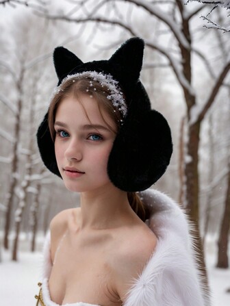 1 pieza Orejera de felpa con orejas de gato lindas para mujer, accesorio de invierno