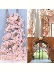 Vòng hoa nhân tạo 1pc/5.9ft, Vòng hoa dây leo hoa anh đào giả có lá xanh cho phòng, Trang trí vòm tường kỷ niệm ngày cưới, sinh nhật, Giáng sinh, Hoa hồng mùa xuân - Nhiều màu - Xem 4