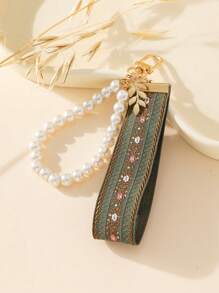 1pc Fashion Pearl Decor Woven Keychain - Dark Grey - View 2