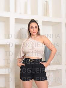 WOMEN'S FASHION CROPPED AND SHORTS SET - 米色 - 查看 6