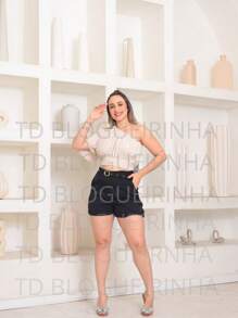 WOMEN'S FASHION CROPPED AND SHORTS SET - 米色 - 查看 5