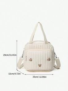 2024 新款 INS 韩版手提妈妈包，大容量刺绣熊孕妇背包，肩带斜挎包女士收纳收纳袋 - 米色 - 查看 2