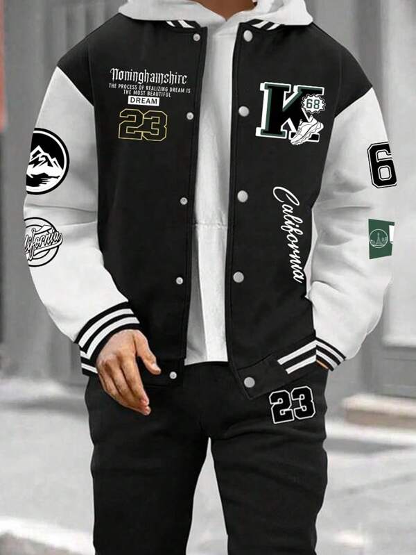 Tween Boy 1pc Casual Exercise Color Block Cardigan Baseball Jacket, Fall/Winter
