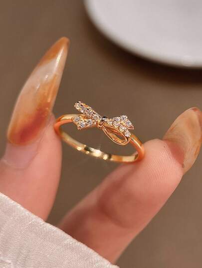 1pc S925 Sterling Silver Elegant Gold Butterfly Cubic Zirconia Ring, Women's Jewelry Gift, Birthday Gift, Party Gift