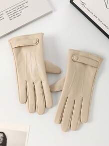 1 Pair Women Warm Plush Lining PU Leather Gloves, Outdoor Windproof Thermal Touchscreen Riding Driving Gloves For Winter - Multicolor - View 10