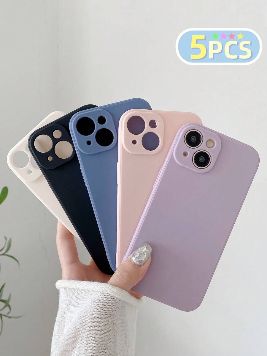 可爱简约纯色多巴胺色手机壳5件套，简约纯色手机壳，镜头保护壳，兼容和Galaxy手机，手机壳，Galaxy系列手机壳，兼容 17 Pro Max，保护套，可爱手机壳，11、13、14、15、16等手机型号，春季礼物，国际版，非国内版