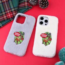1 件温暖毛茸茸圣诞驯鹿设计手机壳适用于 Apple iPhone 16 15 14 Plus 13 12 11 Pro Max - 綠色 - 查看 4