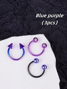 3入組Y2K風格彩色鼻環馬蹄鼻鉤耳環16g不鏽鋼鼻環唇環鉸鏈鼻環穿刺飾品，鼻環按鈕，鼻環環狀彎曲穿刺飾品，適用於鼻環、軟骨環、耳垂、耳弓、耳環。女士、男士萬聖節穿刺身體飾品，適用於派對、約會、日常穿著 - 彩色 - 查看 12