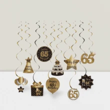 Happy 65th Birthday Party Hanging Swirls Streams Ceiling Decorations, Celebration 65 Foil Hanging Swirls With Cutouts For 65 Years Old Black And Gold Birthday Party Decorations Supplies - Gold - View 1