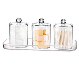 4件套透明化妆盒带托盘，塑料多功能家用收纳盒，适用于度假海滩、浴室收纳、卧室收纳，大容量