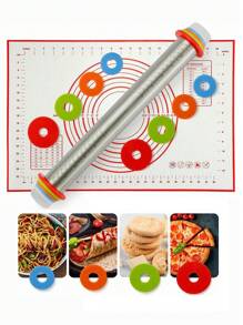 不銹鋼擀麵棍和烘焙墊套裝,大尺寸矽膠糕點墊帶可調整麵團擀麵卷環,非常適合製作比薩餅、派、糕點、意大利麵、餅乾等烘焙工具 - 銀色 - 查看 10