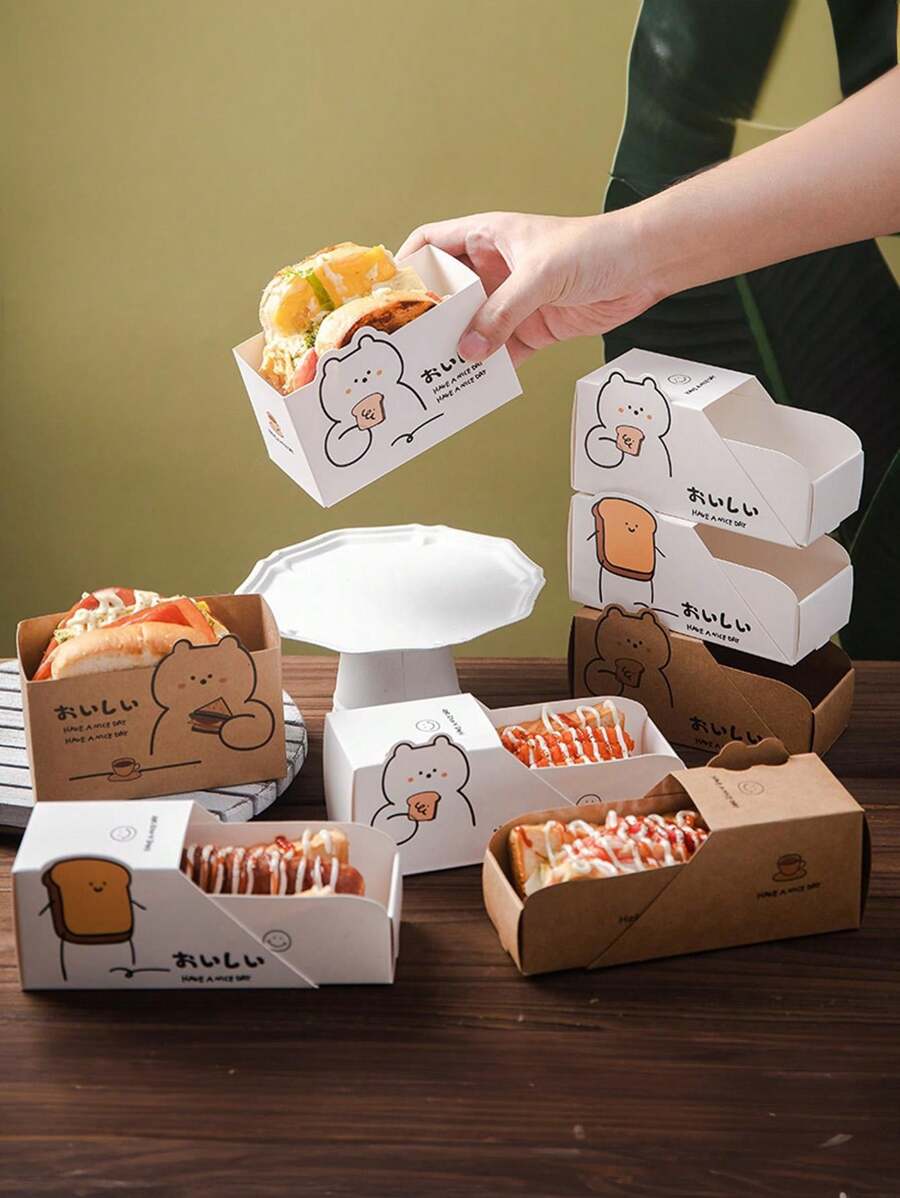 5pcs Premium Paper Sandwich Boxes Perfect For Burgers, Breakfast