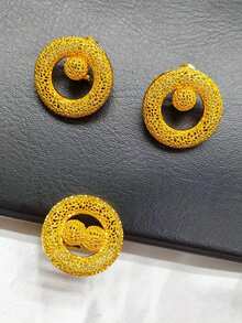 4 件/套时尚女士圆形镀金绳吊坠首饰套装项链耳环戒指手链，适合沙特阿拉伯、中东、迪拜、欧洲和美国新娘婚礼派对活动、节日礼物 - 金黃色 - 查看 3