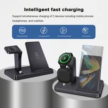 3 In 1 Charging Station Compatible With Samsung, Fast Wireless Charger Stand Compatible With Galaxy S26/S25/S24/S23/Z Fold/Flip Series, Compatible With Galaxy Watch Ultra/8/7/6/5, Compatible With Galaxy Buds Pro/4/3/2 - Black - View 4