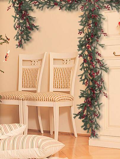 1 peça de 1,7 m de comprimento de chifres de pinheiro com frutas artificiais, incluindo cranberries, para decoração de Ação de Graças, decoração de feriados, acessórios para árvores e agulhas de pinheiro, decoração para casa, sala de estar, quarto, cozinha, jardim externo, faça você mesmo, melhores presentes de aniversário, decorações de Natal, decoração de quarto, decoração de inverno natalino.