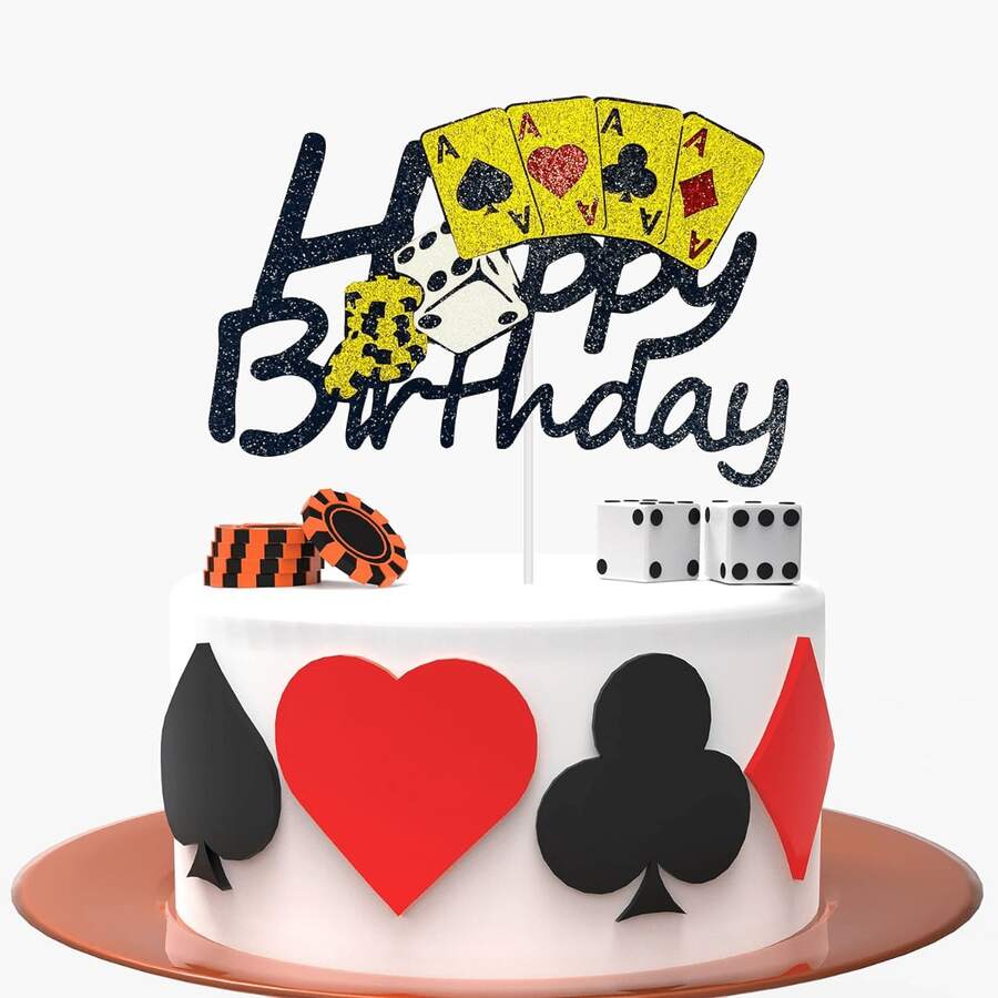 1 phụ kiện trang trí bánh kem hình lá bài, chủ đề ảo thuật, giải trí, sòng bạc, dùng trang trí bàn tráng miệng cho tiệc sinh nhật. - Phong cách 2 - Xem 1