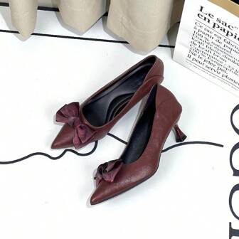 Women's Soft Bottom Pointed Toe Chunky Heel Slip-On Casual Flats, Dark Color French Simple Design, Suitable For Daily Wear And Office With High Heels, 2024 New Autumn Collection