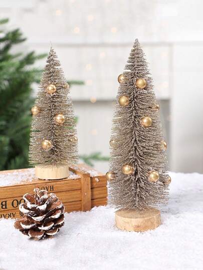 1个迷你人造圣诞树，金色圣诞球桌面圣诞树，圣诞家居装饰最佳礼物，生日圣诞装饰，房间装饰，冬季圣诞装饰，家居圣诞礼物，圣诞装饰