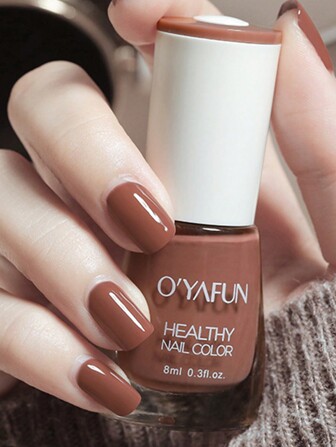 1瓶/8毫升巧克力棕色哑光可撕指甲油，防水，无需烘烤，比凝胶指甲油更快，闪光UV指甲油，适合居家美甲和沙龙DIY，巧克力棕色指甲油