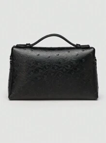 1pc Solid Color Ostrich Pattern PU Square Crossbody Bag For Women, Suitable For Daily Fashion Matching And Outings - Black - View 4