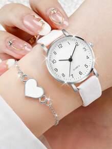 Set de 8 relojes de cuarzo casuales de moda con esfera numérica y pulsera con forma de corazón para mujeres, regalo de San Valentín